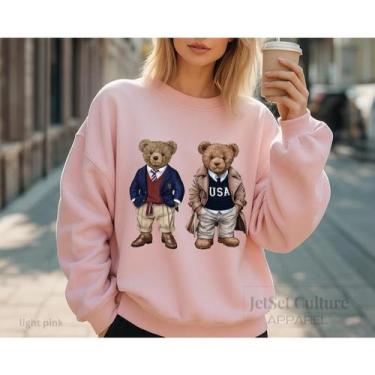 Imagem de Moletom Feminino Estampa Casal Urso Usa Blusa De Frio Suéter Bear Esta