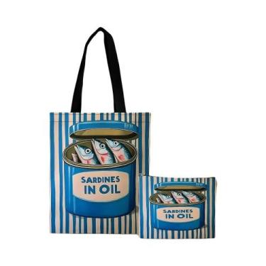 Imagem de Bolsa De Ombro Reutilizável Com Estampa De Lata De Sardinha, Sacola De