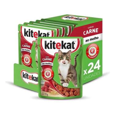 Imagem de Kit Ração Úmida Kitekat Sachê Carne Gato Adulto 70g 24 Unida - Congrat