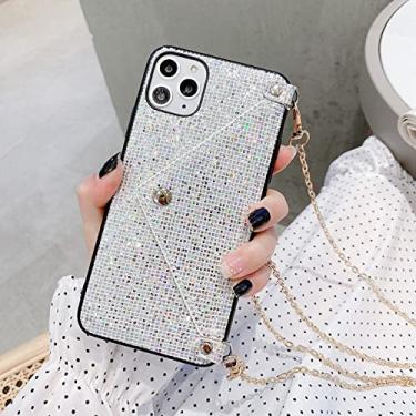 Imagem de Capa de telefone crossbody para iPhone 11 12 Pro Max XS X XR 7 8 PLUS SE2020 Capa de cabo com alça de pescoço brilhante, prata, para iPhone 12
