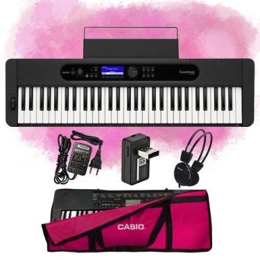 Imagem de Kit Teclado Casio Musical Ct-S400 Bluetooth Com Capa Rosa E Fone