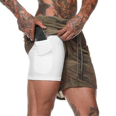 Imagem de Qudai Homens 2-em-1 Shorts de corrida Esporte Hip Fitness Fitness Leve Treinamento de Yoga Desgaste do esporte Cinto de gravata Cintura Calças quentes Loose-Fit Shorts de desempenho