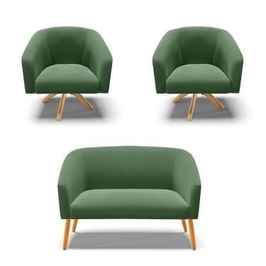 Imagem de Kit 1 Namoradeira E 2 Poltronas Verde Base Madeira