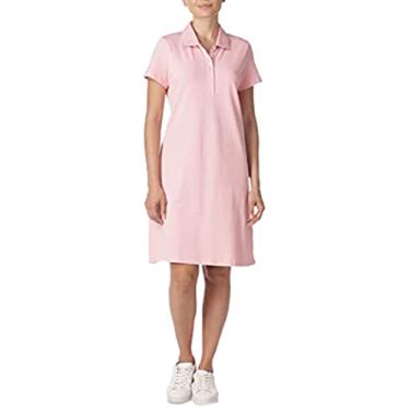 Imagem de Nautica Vestido polo feminino de algodão elástico de manga curta clássico fácil, Rosa Aloha, G