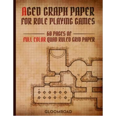 Imagem de Aged Graph Paper for Role Playing Games: 60 Blank pages of Full Color Quad Ruled Grid Paper | Stained Antique Map Look | 1/4 inch Squares Edge-to-Egde Grid