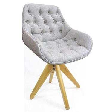 Imagem de Poltrona Decorativa Allana Capitonê tecido linho cinza base madeira maciça - Poltronas do Sul