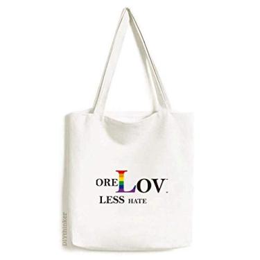 Imagem de LGBT Bolsa de lona com bandeira de arco-íris mais amor menos ódio bolsa de compras casual bolsa de mão