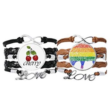 Imagem de DIYthinker Rainbow Gay Porco LGBT pulseira de mão corda de couro cereja conjunto duplo