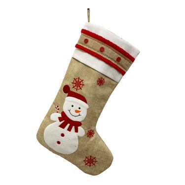 Imagem de Saco de presente de Natal boneco de neve velhote floco de neve linho meias de natal_Boneco de neve