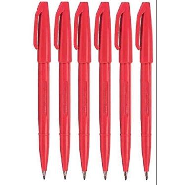 Imagem de Pentel Canetas marcadoras de ponta de fibra S520 Red Original Sign Pen Color Fineliner 2 mm Ponta 1 mm Largura da linha (Pacote com 6)