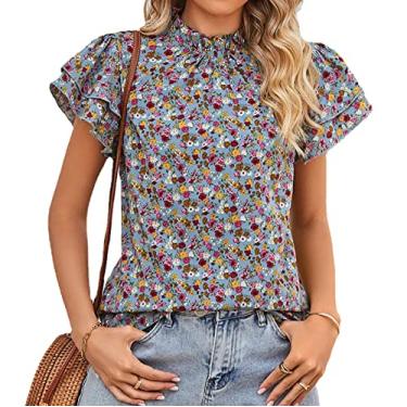 Imagem de Camisetas femininas casuais com estampa floral, blusas de gola redonda blusas camisas manga curta verão, B, GG (busto: 114 cm)