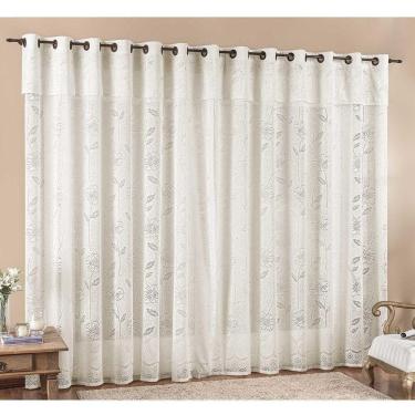Imagem de Cortina Luna 3,00M X 2,50M Palha Tecido Renda Floral Leve Para Sala Ou Quarto