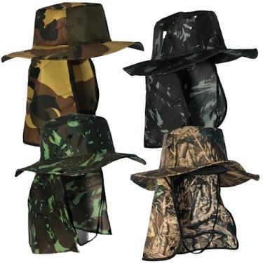 Imagem de Kit 4 Chapéu de Pesca Pescador Australiano Árabe Camping com Proteção Nuca e Pescoço (Camuflados (Exército - Folha Seca - Deserto - Preto Camuflado))