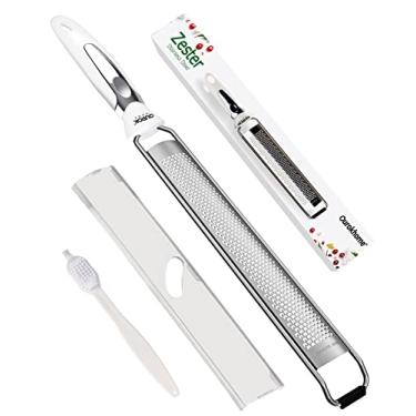 Imagem de Ourokhome Ralador de queijo em aço inoxidável para queijo parmesão, chocolate, frutas, cocos, gengibre, limão com escova de limpeza para cozinha (branco)