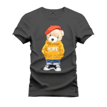 Imagem de Camiseta Plus Size Agodão T-Shirt Unissex Premium Macia Estampada Urso Hope Grafite G1