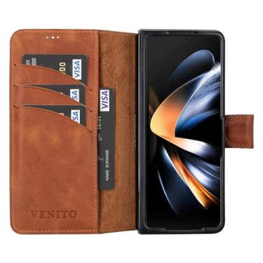 Imagem de Venito Capa Trieste para Galaxy Z Fold 5 feita à mão, proteção definitiva com couro de flor integral, capa carteira de telefone premium para Galaxy Z Fold 5, marrom antigo