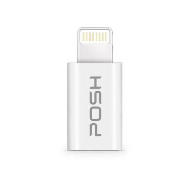 Imagem de Adaptador Conversor Lightning Micro USB carrega transfere sincroniza dados Posher Branco
