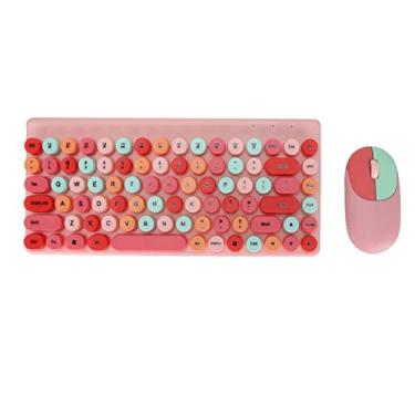 Imagem de Mouse de teclado para jogos, botões multimídia de aparência colorida fofa, teclado e mouse combinado com receptor USB para PC para casa para escritório(Cor rosa mista)
