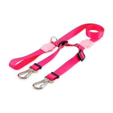 Imagem de Dog Trip Brasil Coleira Guia Dupla Para Cães Cachorro Adestramento Passeio Tamanho Porte Grande Médio Pequeno (M, Rose)