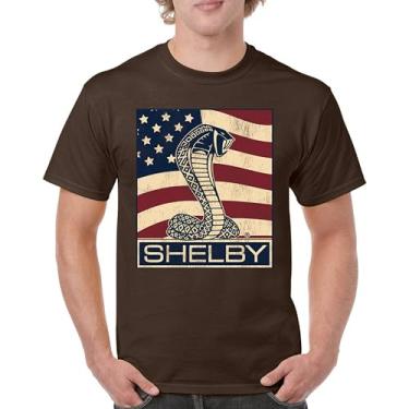 Imagem de Camiseta masculina Shelby Cobra bandeira Legend Muscle Car Racing Mustang GT500 GT350 427 Performance Powered by Ford, Marrom, 4G