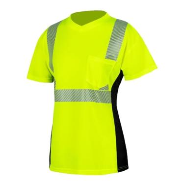Imagem de Camisetas femininas de segurança de alta visibilidade reflexiva classe 3 ANSI Hi Vis Trabalho de construção manga longa curta, Manga curta amarela, M