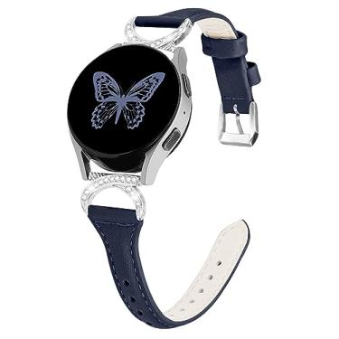 Imagem de Watbro Pulseira de couro compatível com Samsung Galaxy Watch 6 Classic de 43 mm e 47 mm/Galaxy Watch 5/4 de 40 mm e 44 mm/Active 2, pulseira de couro fina de 20 mm para Galaxy Active 2 de 40 mm e 44
