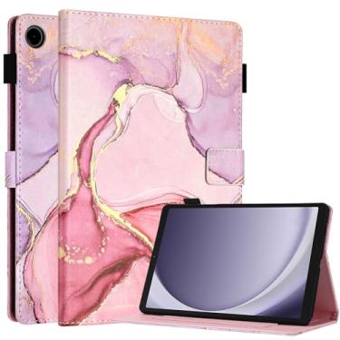 Imagem de Fancity Capa compatível com Samsung Galaxy Tab A9 8,7 polegadas 2023 (SM-X110/X115/X117), capa de couro PU com suporte para cartão TPU para tablet Galaxy Tab A9 22.1 cm 2023, rosa mármore