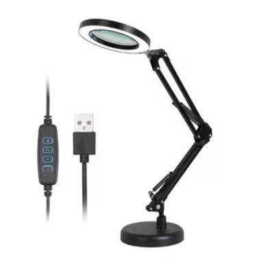 Imagem de Generic Luminária de Mesa Lupa Articulada com Ring Light LED USB Controle de Intensidade Preta