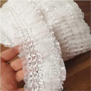 Imagem de KARMELLING 1 jarda de renda branca 3D aplique bordado colar fita elástica acabamento plissado para costura e decorações de casamento nupcial DIY mini boneca vestir artesanato 7,6 cm