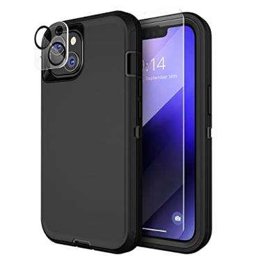 Imagem de MXX Capa resistente para iPhone 14, com protetor de tela de vidro temperado, protetor de lente de câmera 3 camadas capa de proteção total à prova de choque à prova de poeira, 6,1 polegadas 2022 (preto)