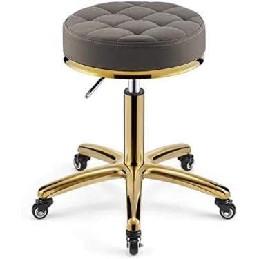 Imagem de Tamborete giratório, banco de barbeiro com altura ajustável sobre rodas, banco de metal hidráulico resistente com haste de cadeira dourada para cozinha, salão de beleza, massagem, clínica, b