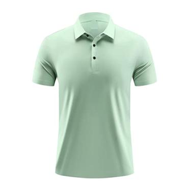 Imagem de Polos de golfe masculinos cor sólida nylon camisa esportiva com gola absorvente de umidade seca manga curta atlética casual(Color:Green,Size:M)