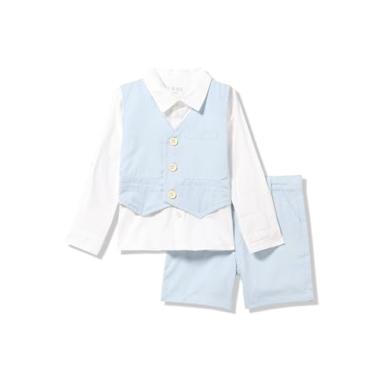 Imagem de GUESS Camisa de tecido de popelina para bebês meninos com colete e shorts sociais, Listras azuis/cinza, 24
