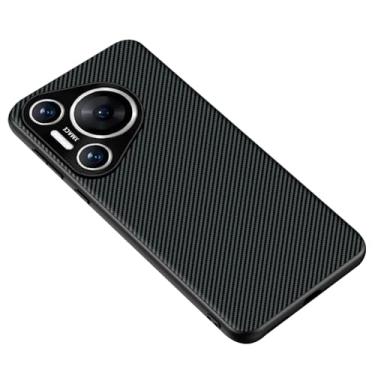 Imagem de LTLMYDAM Capa fina para HuaWei Pura 70 Ultra/70 Pro/70 Pro+/70, capa de couro de fibra de carbono, proteção de metal, proteção de metal, à prova de choque, preta, 70 Pro