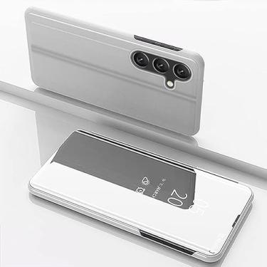 Imagem de LEMAXELERS Capa para Samsung Galaxy A54 Slim Mirror Design Clear View Flip Bookstyle Capa protetora ultrafina com suporte capa protetora para Samsung Galaxy A54 Espelho PU PU Prata