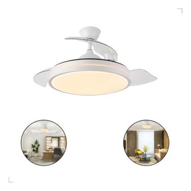 Imagem de Ventilador De Teto Led Com Pás Retráteis, Controle Remoto Bivolt, Estrutura Branca, Transparente, Diâmetro 46 cm, Frequência 60, Material Plástico, 4 Pás