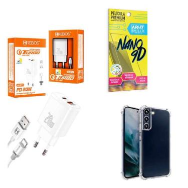 Imagem de Kit Carregador Turbo 20W + Capinha Samsung S23 + Película de Cerâmica 