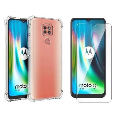 Imagem de Capinha Silicone Antichoque e Película Vidro Moto G9 Play - Hrebos