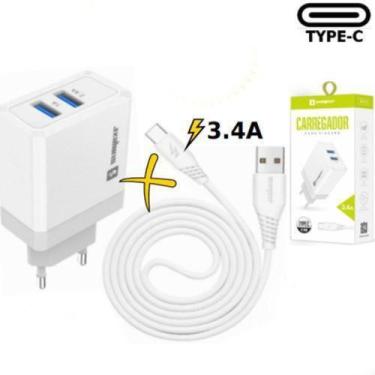 Imagem de Carregador com 2 Entradas Usb 3.4A com Cabo para Type C Sumexr - SX-F1