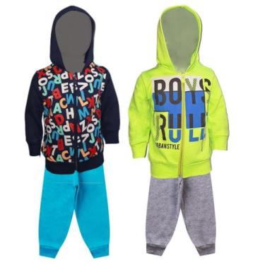 Imagem de Kit 2 Conjuntos Moletom Infantil Masculino Blusa e Calça Flanelado, c/