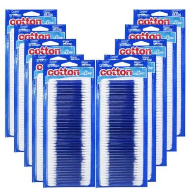 Imagem de Kit 10 Pacotes De Hastes Flexíveis Cotton Line 1200 Unidades Cotonete 