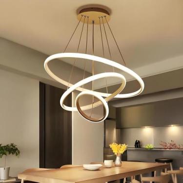 Imagem de Lustre Pendente De Teto para Sala Moderno Led Orbital 3 Anéis Arcos Co