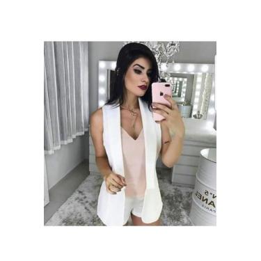 Imagem de Colete Maxi Neoprene Feminino Longa Aberto Alfaiataria Moda Tendência 