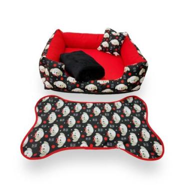 Imagem de cama caminha  P cama pet pequeno 50x50cm kit pet cama +manta e tapete 
