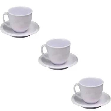 Imagem de 3 Xícara Caneca com Pires Branco Kit em Melamina 200ml - Best