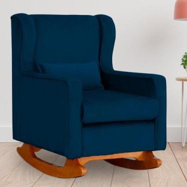 Imagem de Poltrona Amamentação Balanço Aurora Veludo Azul Marinho - LM DECOR