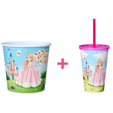 Imagem de Balde de Pipoca 3L + 01 Copo 550ml Com Tampa Reta Canudo - Usual Utili
