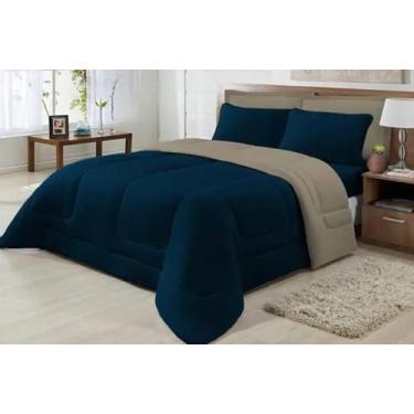 Imagem de Edredom Casal Malha 100% Alg Antialérgico Marinho/Avelã - Nathalia Enx