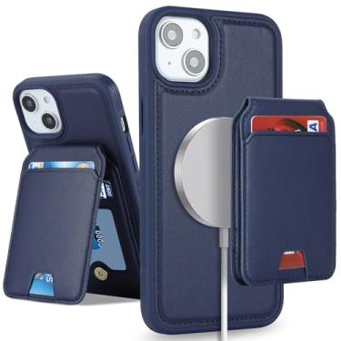 Imagem de SailorTech Capa para iPhone 14 com suporte para cartão de crédito mag seguro, capa de couro para iPhone 14 para celular carteira feminina compatível com mag segura destacável 2 em 1 para homens - azul
