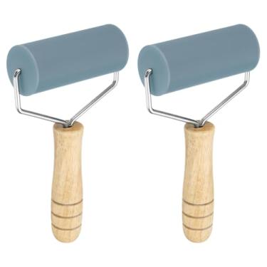 Imagem de HARFINGTON 2 rolos de massa de silicone de 19,3 cm x 4,3 cm, cabo de madeira, rolo de fondant antiaderente, para assar biscoitos, argila e pastelaria, cinza